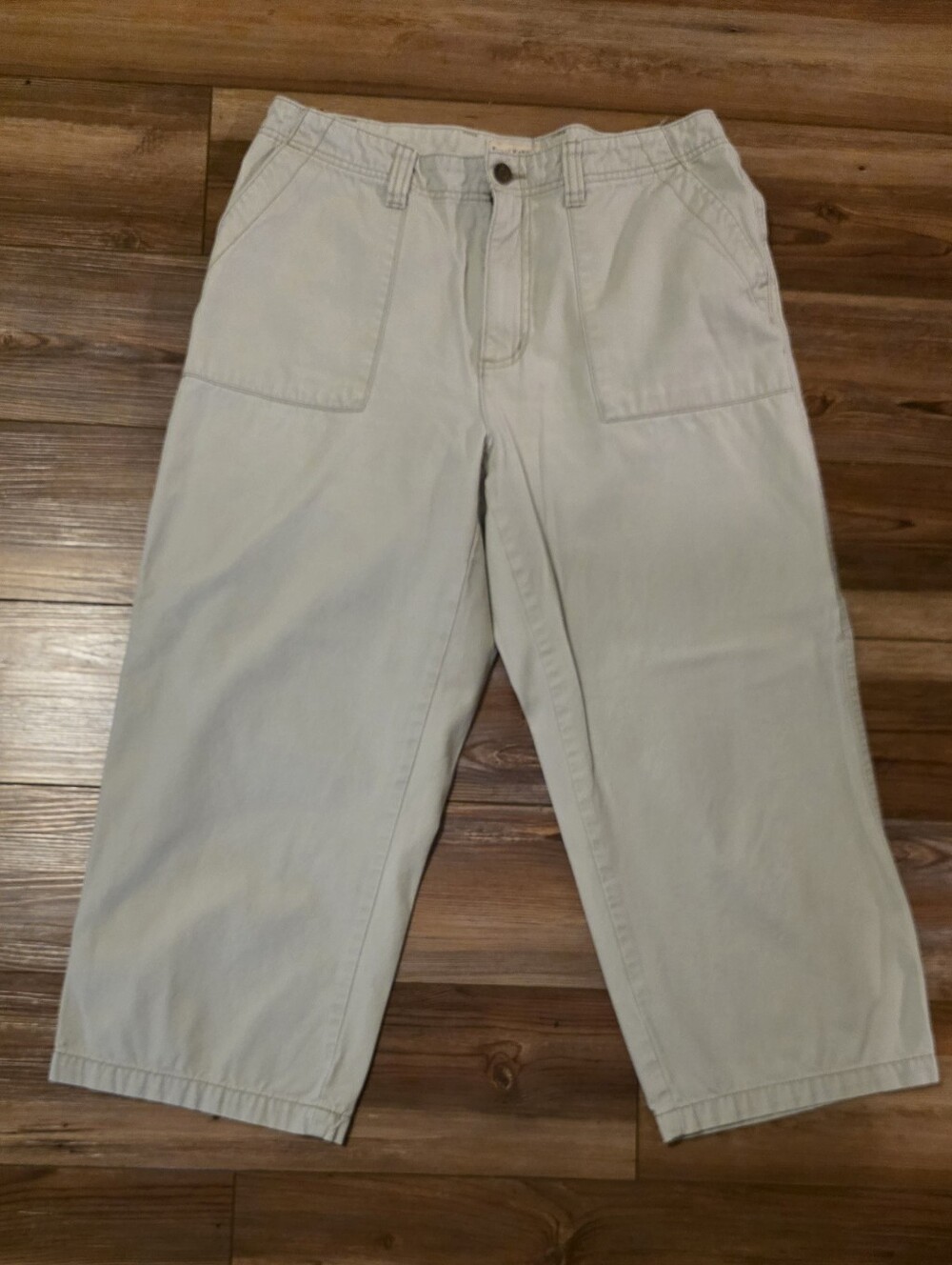 Royal Robbins Off-White Cotton Canvas Contrast Stitch Capri Crop Pants Sz 12